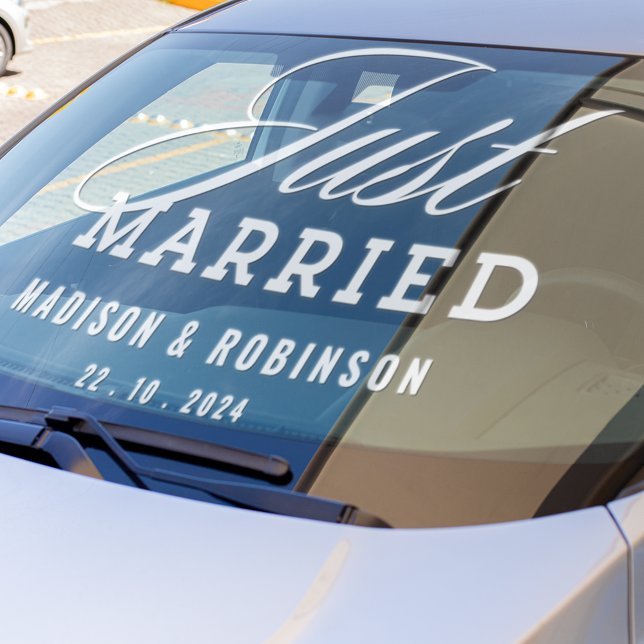 Just Married Wedding Modern Script Car Signage (Creator Uploaded)