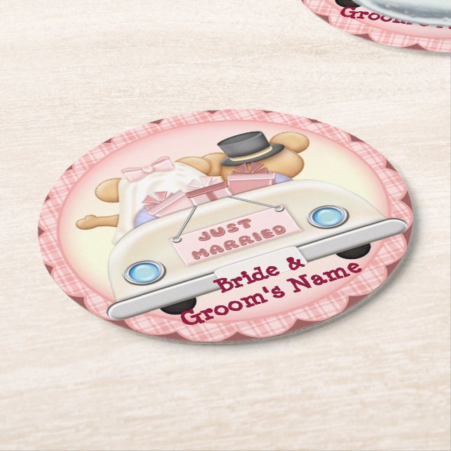 Just Married Wedding Reception Paper Coasters (Angled)