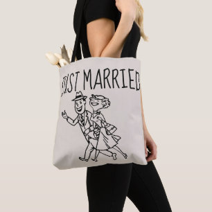 JUST MARRIED WEDDING RETRO GIFT TOTE PURSE BAG