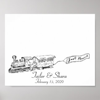 Just Married Wedding Train Fingerprint Guestbook