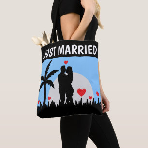 JUST MARRIED WEDDING TROPICAL GIFT TOTE PURSE