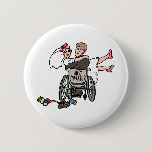 Just Married Wheelchair 6 Cm Round Badge
