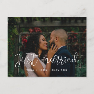 Just married Whimsical wedding photo Postcard
