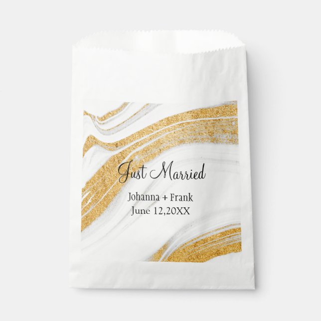 Just Married White and Gold Agate Favour Bag (Front)