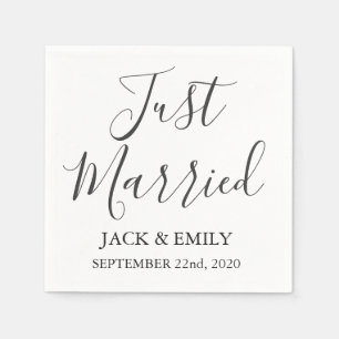 Just Married White and Grey Napkins