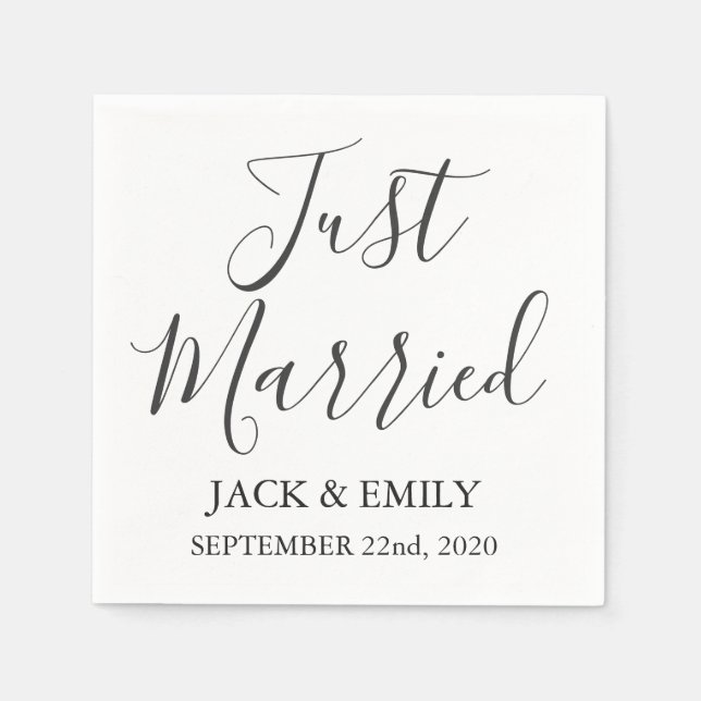 Just Married White and Grey Napkins (Front)