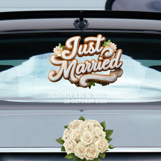 Just Married white gold script wedding car (Creator Uploaded)