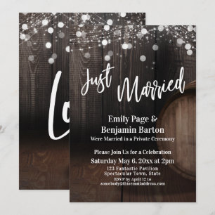 Just Married Wood Wine Barrel Lights Reception Invitation