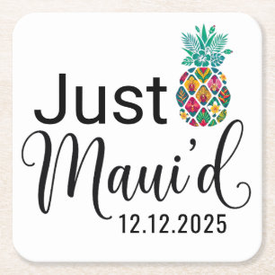 Just Maui'd Hawaii Honeymoon Couple Square Paper Coaster
