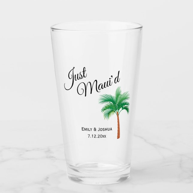 Just Maui'd | Maui Beach Palm Tree Wedding Favour Glass (Front)