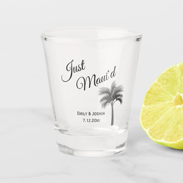 Just Maui'd | Maui Beach Palm Tree Wedding Favour Shot Glass (Front)