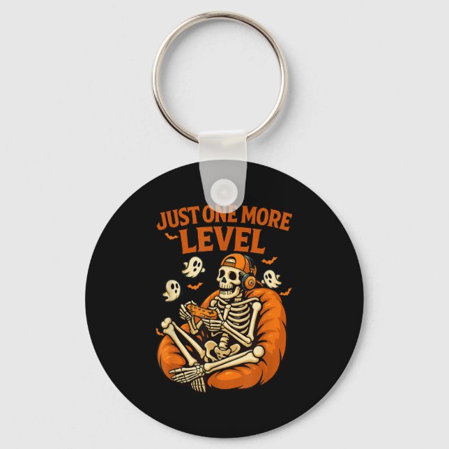 Just More Level Funny Gamer Skeleton Halloween  Key Ring (Front)