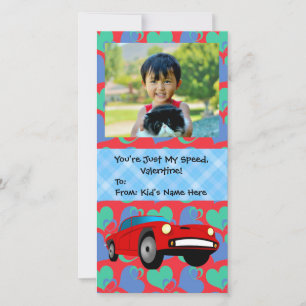 Just My Speed, Race Car Boys Kids Valentine Holiday Card