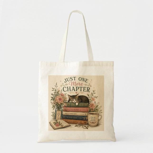 Just One More Chapter Book Lover Canvas Tote Bag  (Front)
