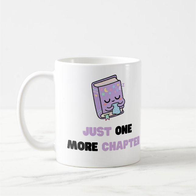 Just One More Chapter Funny Sleepy Book Vector Coffee Mug (Left)