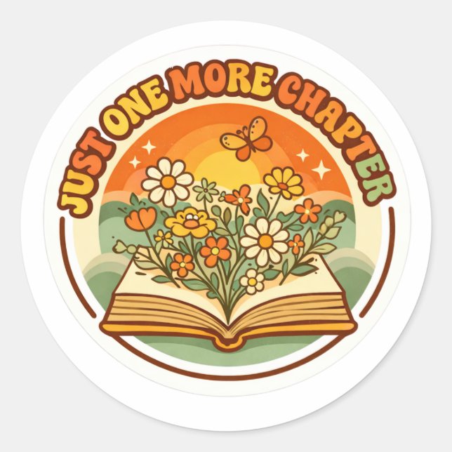 Just One More Chapter Sticker - Retro Groovy Book  (Front)