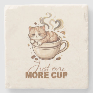 Just One More Cup Funny Cat Coffee Marble Coaster