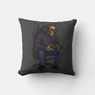 Just One More Gamer Skeleton   Gaming Dark Humor Cushion