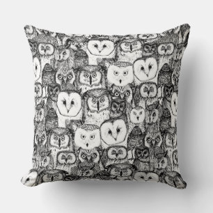 just owls black white cushion