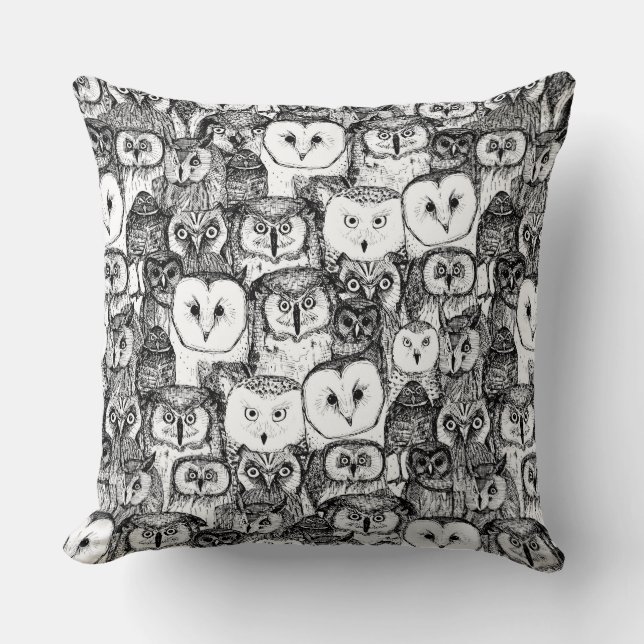 just owls black white cushion (Front)