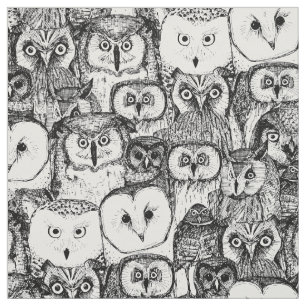 just owls black white fabric