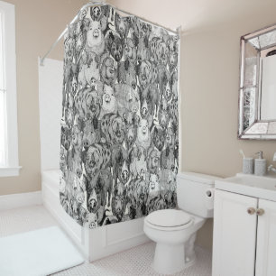 just pigs black half pearl shower curtain