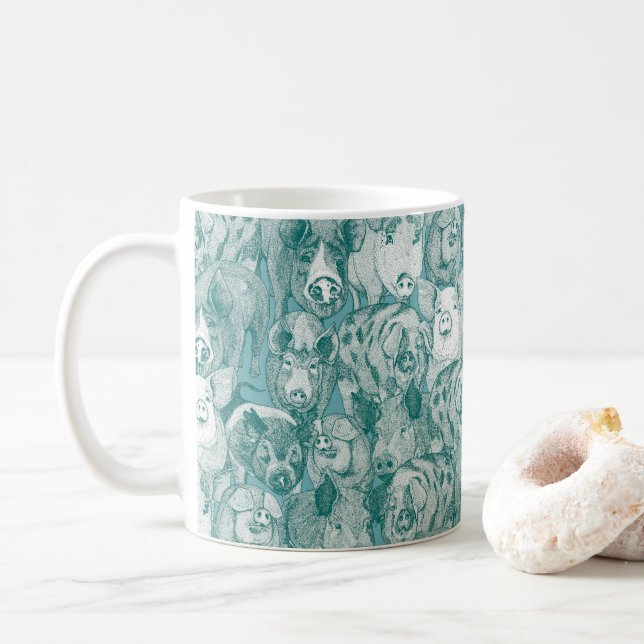 just pigs viridian turquoise coffee mug (With Donut)