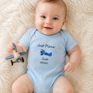 Just Plane Cute Blue Aeroplane and Clouds Aviation Baby Bodysuit