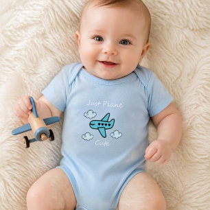 Just Plane Cute Blue Aeroplane and Clouds Aviation Baby Bodysuit