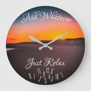 Just Relax with Fallen Numbers Orange Sunset  Large Clock