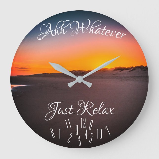 Just Relax with Fallen Numbers Orange Sunset  Large Clock (Front)