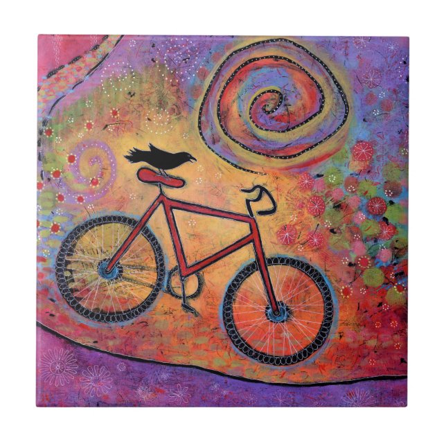 Just Ride and Fly Raven Riding Bicycle Ceramic Tile (Front)
