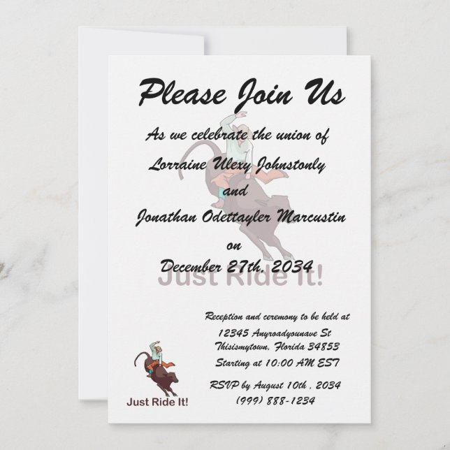 Just Ride It Cowboy and Bull Invitation (Front)