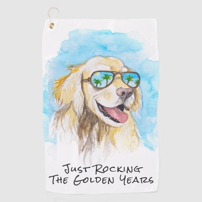 Just Rocking The Golden Years Funny Pun Retirement Golf Towel (Front)