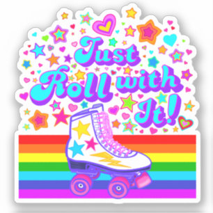 Just Roll With It 70s Rainbow Roller Skate Sticker