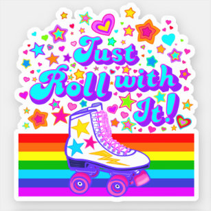 Just Roll With It 70s Rainbow Roller Skate Sticker
