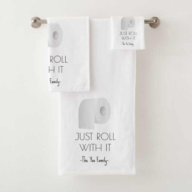 "Just Roll With It" Sarcastic Toilet Paper Design Bath Towel Set (Insitu)