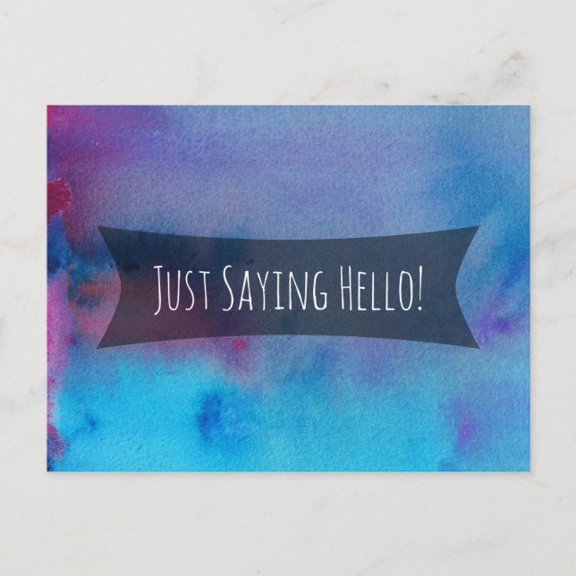 Just Saying Hello Purple Blue Pink Watercolor Wash Postcard (Front)