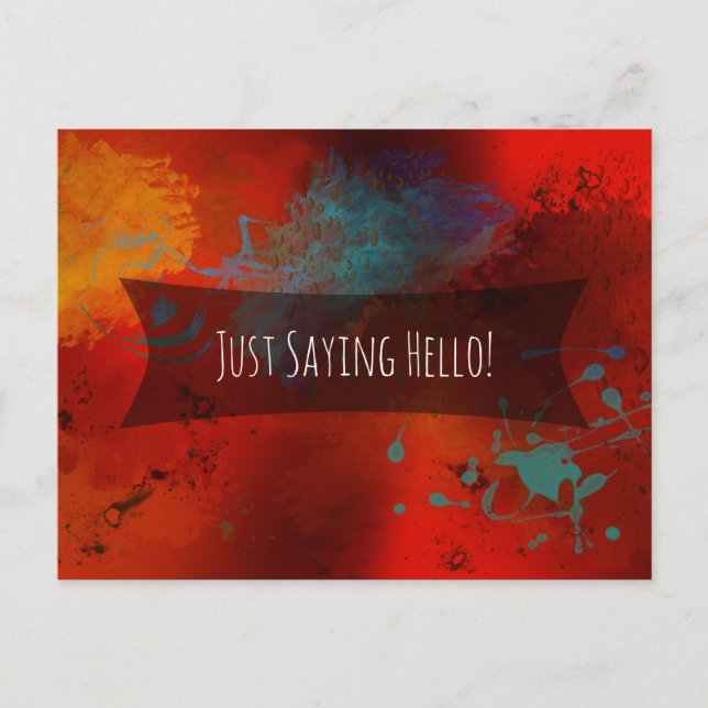 "Just Saying Hello" Red Abstract Digital Art Note Postcard (Front)