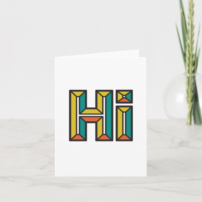 Just Saying Hi Folded Note Card in Green and Gold (Front)