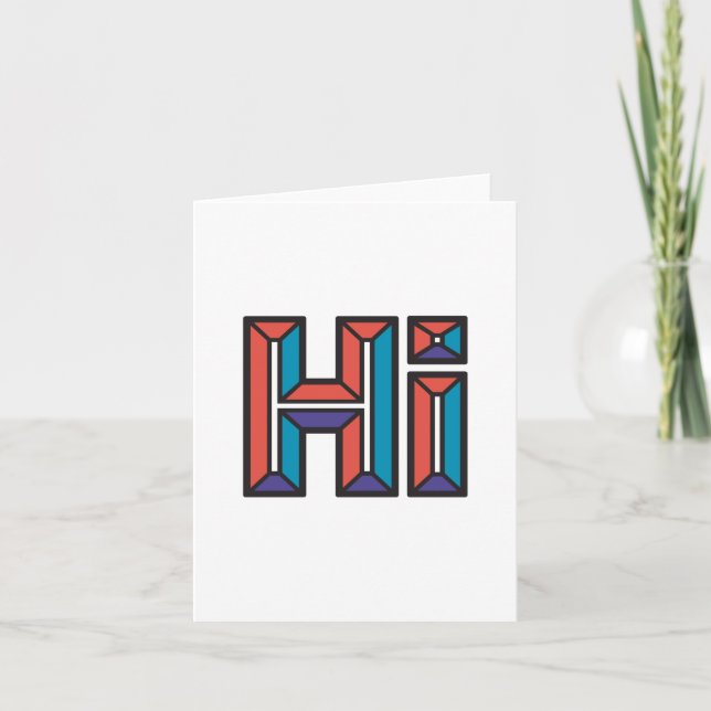 Just Saying Hi Folded Note Card in Red and Blue (Front)