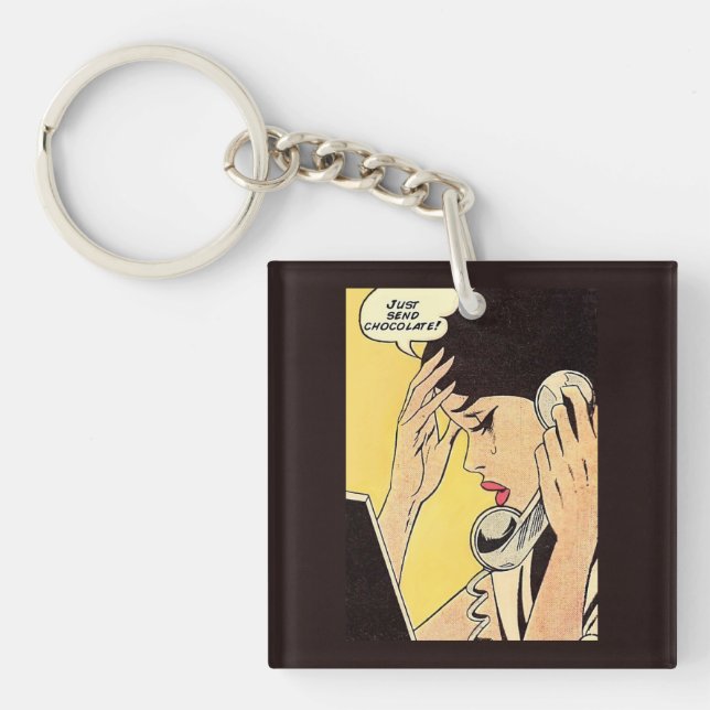 Just Send Chocolate Vintage comic art Key Ring (Front)