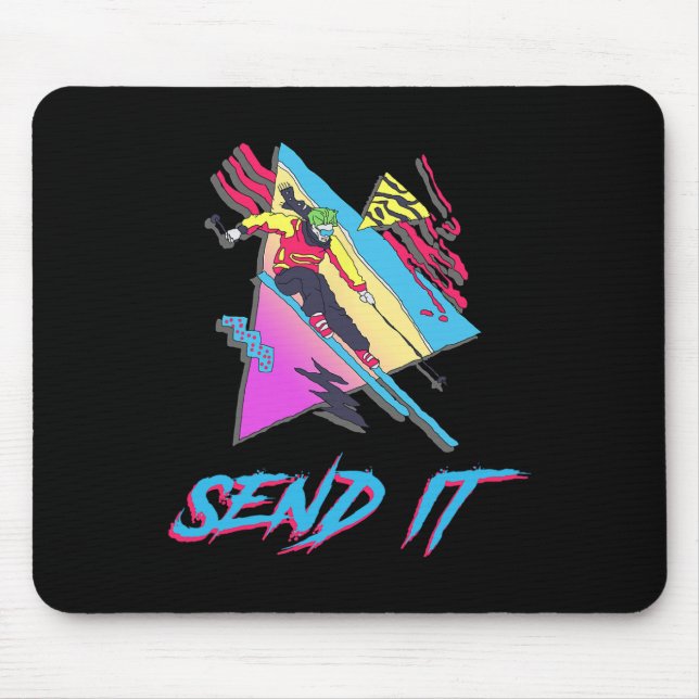 Just Send It Skier Skiing Ski Sendy Extreme Retro  Mouse Pad (Front)