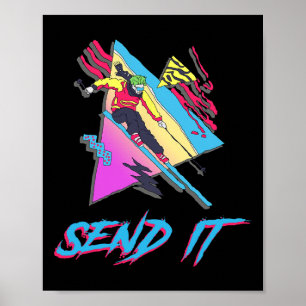 Just Send It Skier Skiing Ski Sendy Extreme Retro Poster