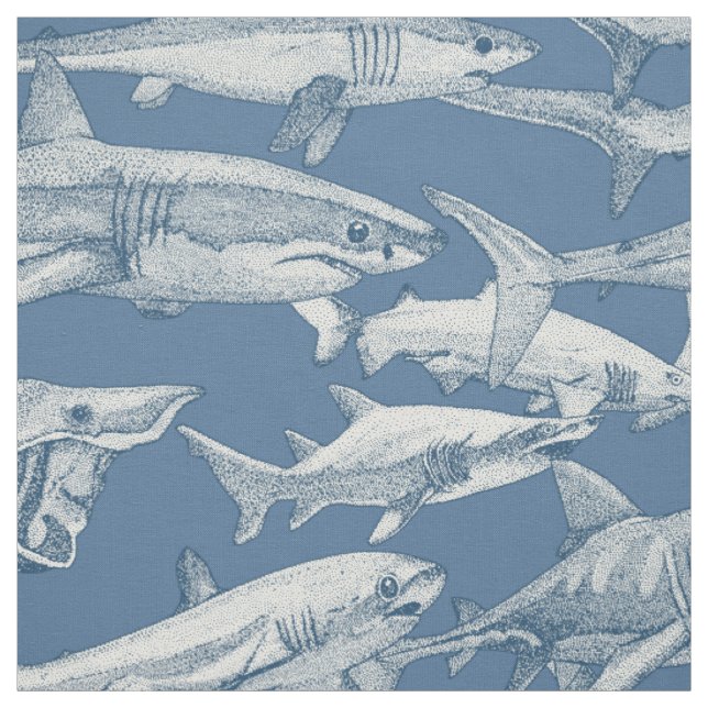 just sharks cobalt denim fabric (Swatch)