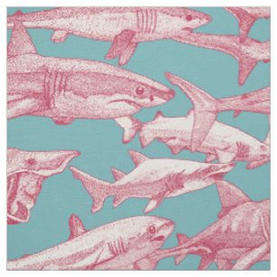 just sharks viva magenta turquoise fabric