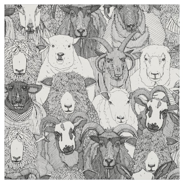 just sheep black white fabric (Swatch)