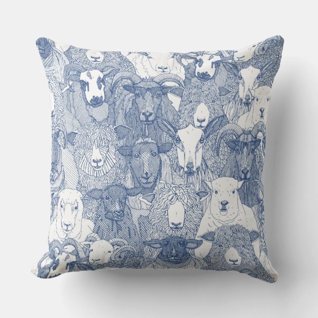 just sheep classic blue white cushion (Front)
