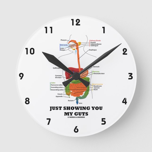 Just Showing You My Guts (Digestive System Humour) Round Clock (Front)