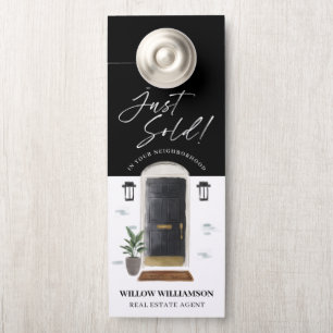 Just Sold Real Estate Agent Black Watercolor Door Hanger